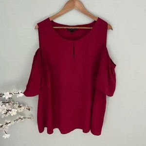 Lane Bryant Flutter Sleeve Cold Shoulder Top Beet Red Size 18